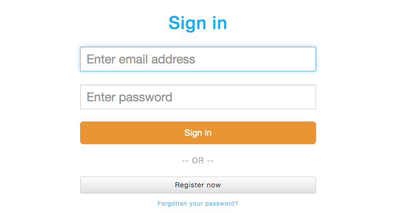 Log in screen