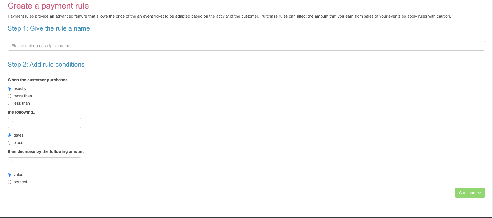 Payment rule form