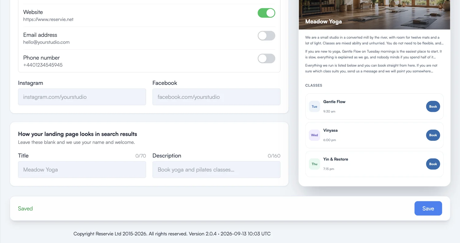 The search results section, with title and description fields