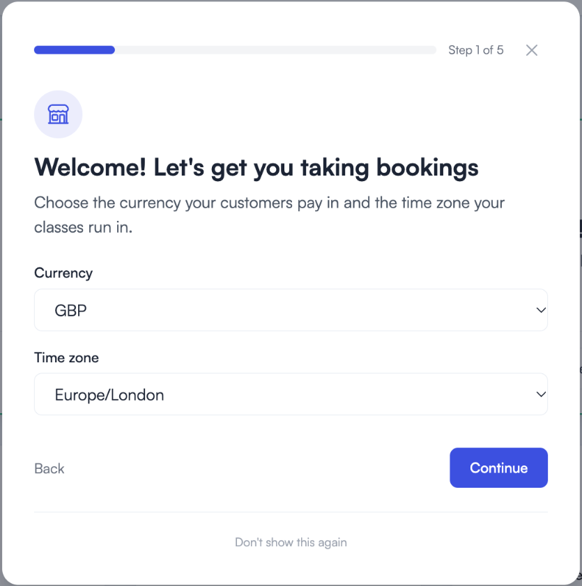 The Change screen with Currency and Time zone drop-downs