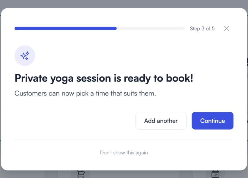 Confirmation that the session is ready to book
