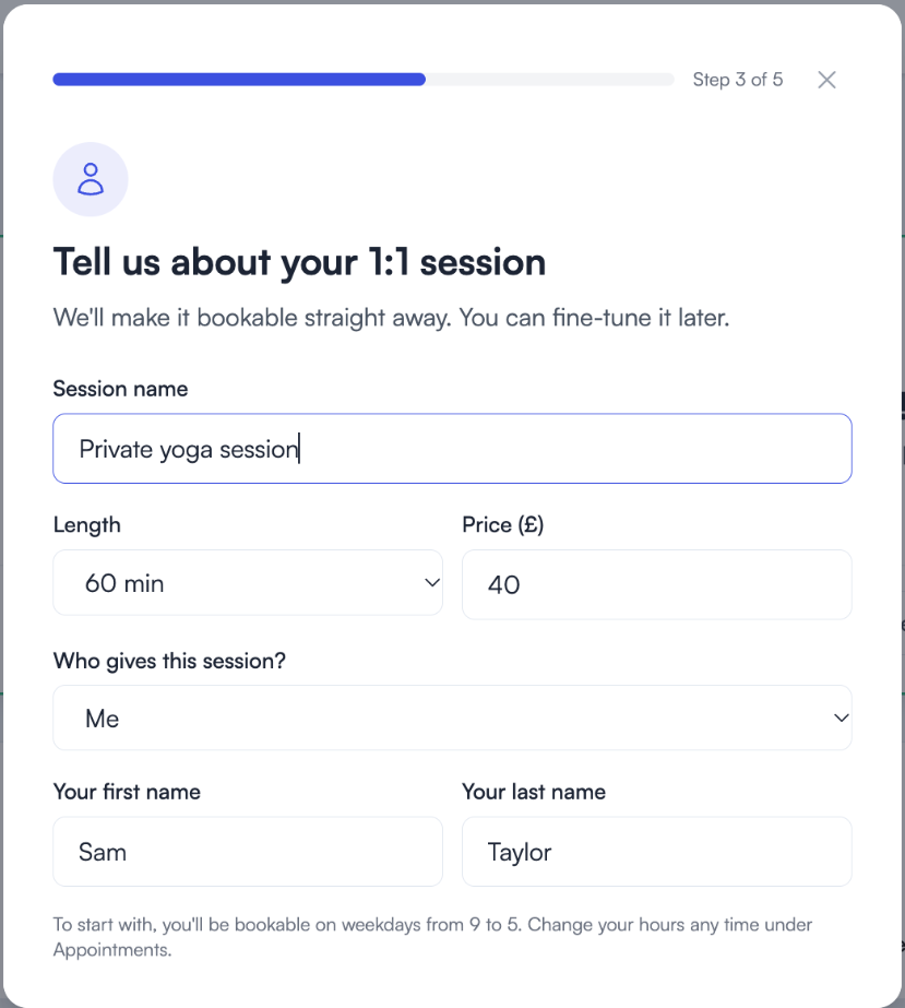 Step 3: the 1:1 session form