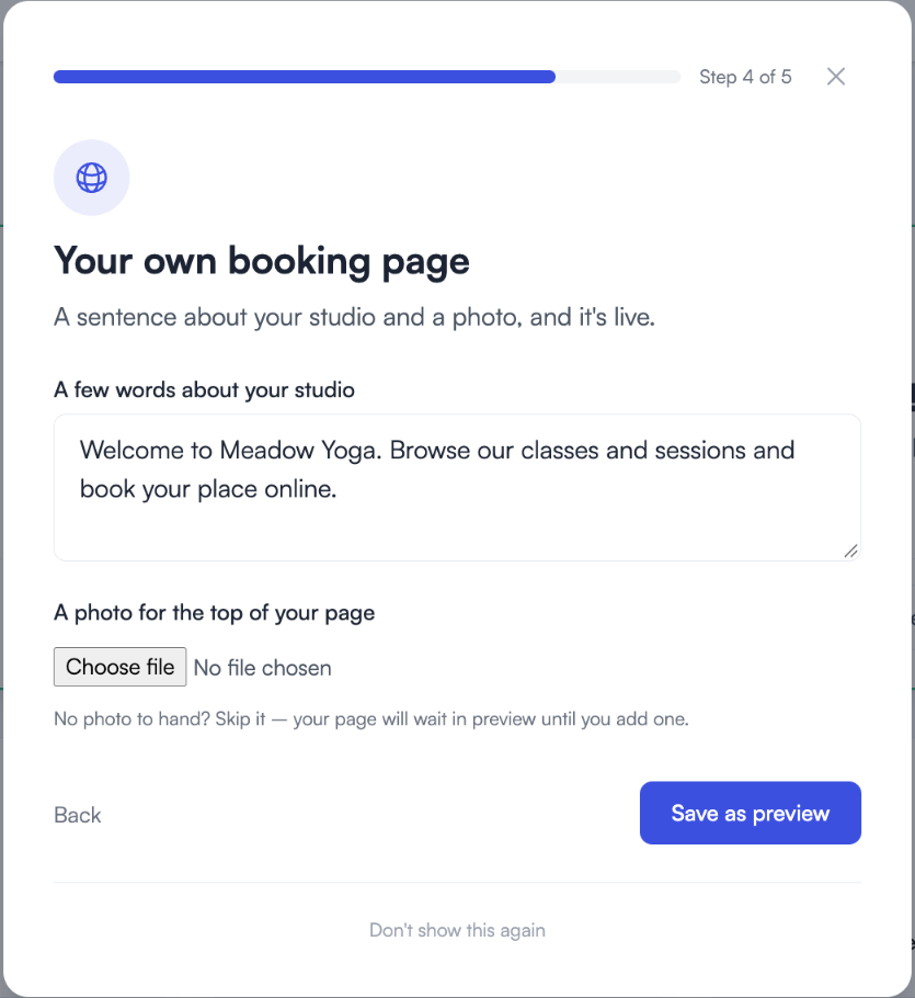 The booking page form with a short welcome and a photo